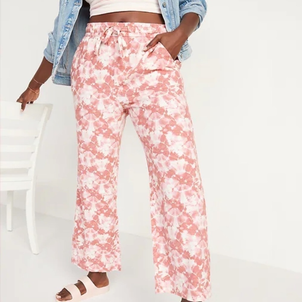 Old Navy High-Waisted Tie-Dyed Linen-Blend Wide-Leg Pants